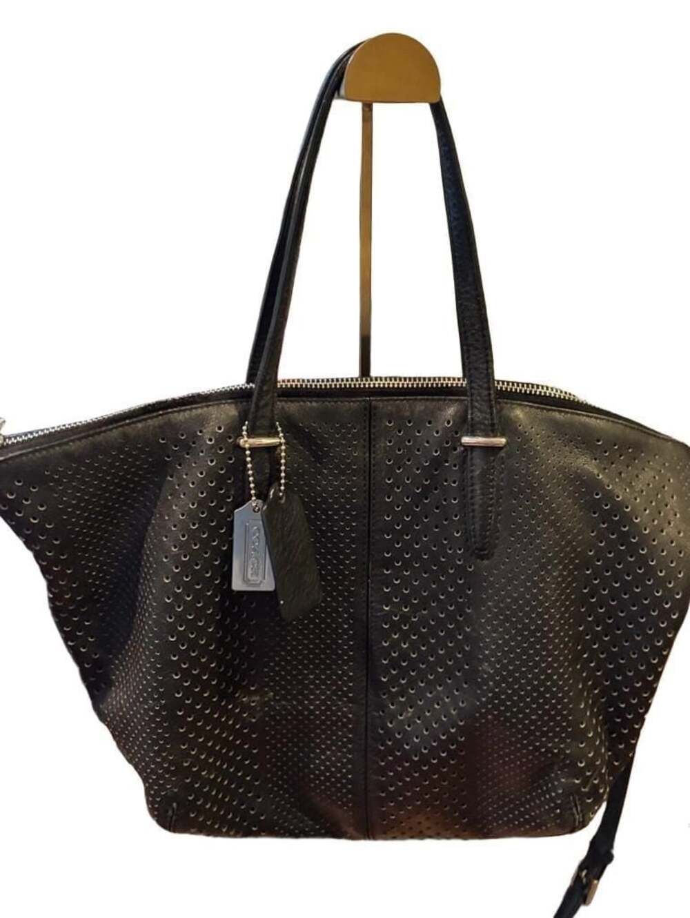 Coach Black Perforated Leather Large Tote / Satchel – Silver Hardware